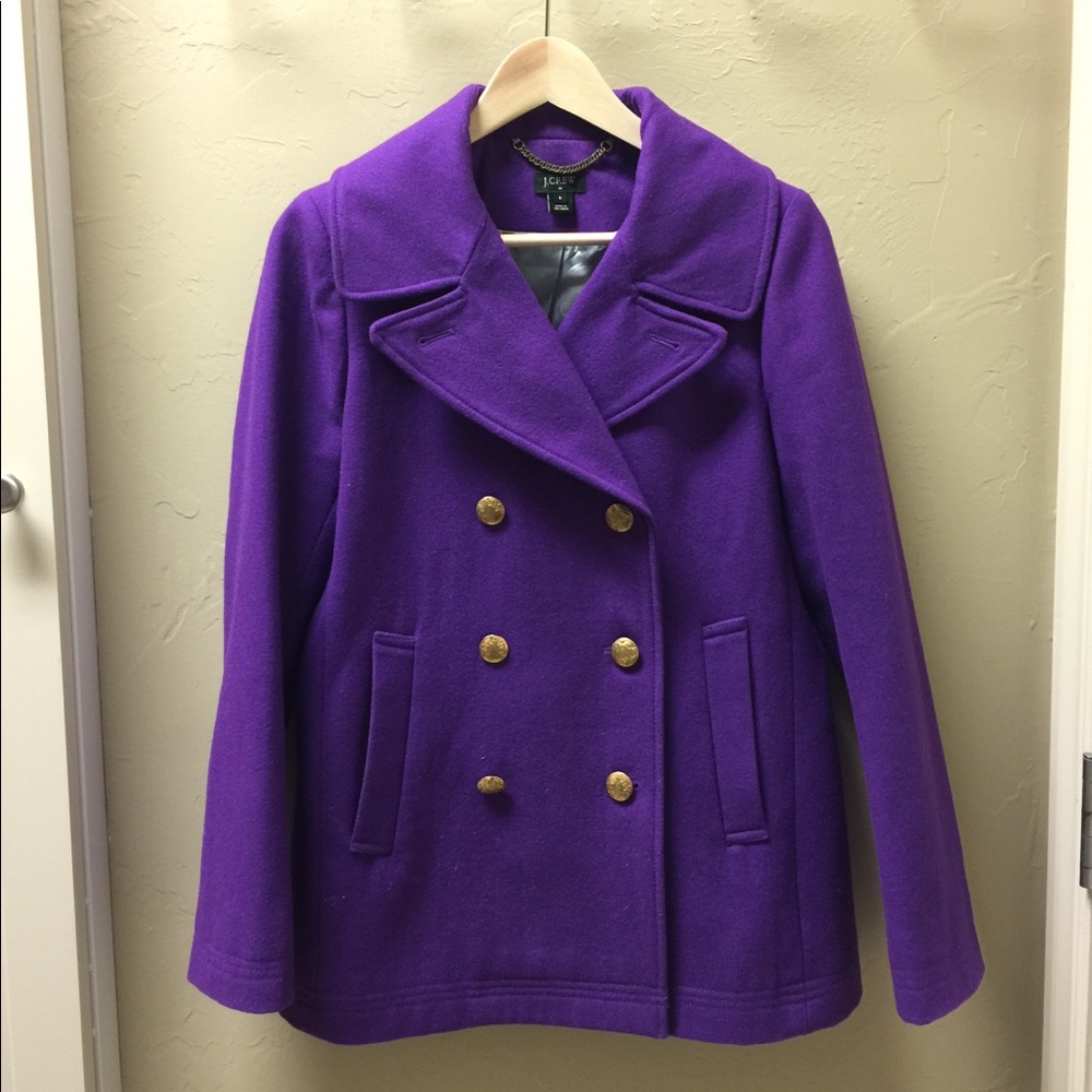 J. Crew Pea Coat, Bright Purple Size 6